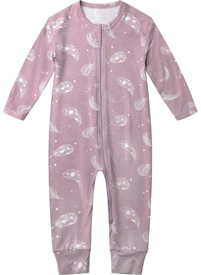 Owlivia Organic Cotton Baby Boy Girl Zip up Sleep N Play, Footless, Long Sleeve(6-12 Months, Feather Mauve) - Image 1