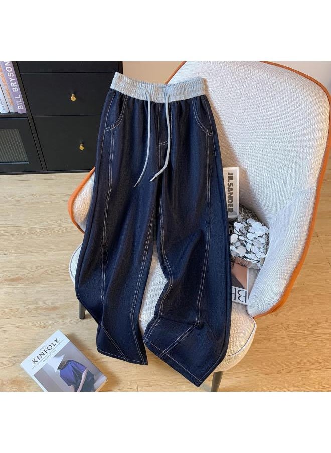Generic Tencel Lysel Plus Size Thickened Soft Denim Wide Leg Pants Women's Autumn New High Waist Casual Machete Pants 