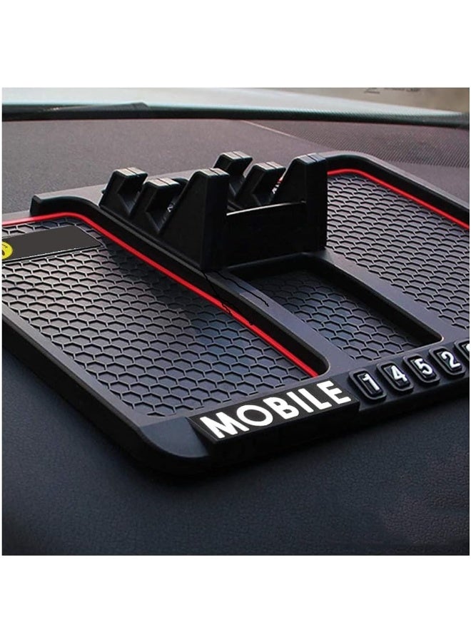 Multi-Purpose Car Dashboard Organizer - Non-Slip Base with Phone Holder and Storage Compartments with Emergency Contact Number (Black)-295 - Image 1