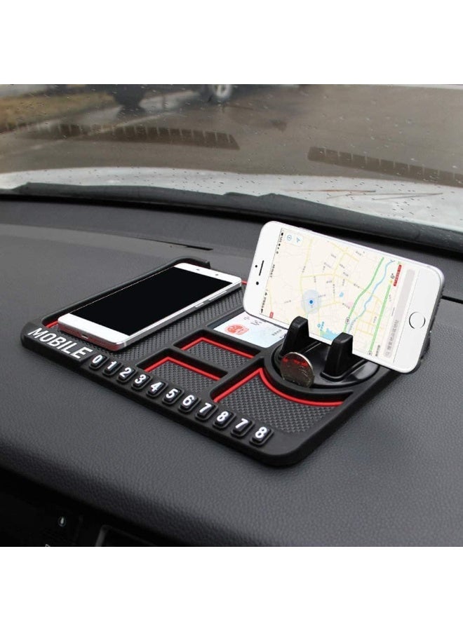 Multi-Purpose Car Dashboard Organizer - Non-Slip Base with Phone Holder and Storage Compartments with Emergency Contact Number (Black)-295 - Image 4