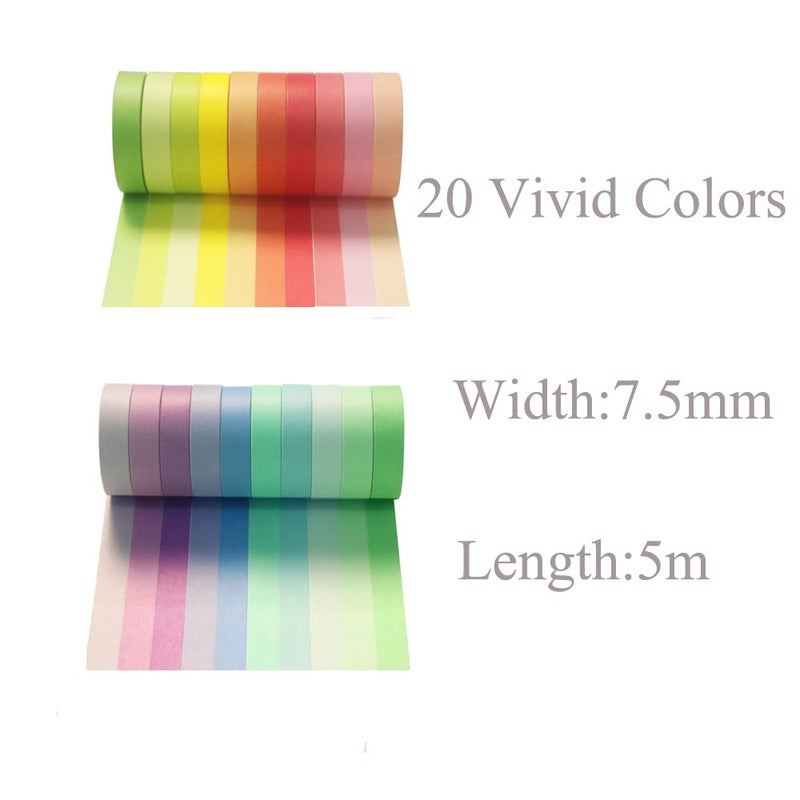 Baijixin Washi Tape Set 20 Rolls - 7.5 mm Rainbow Colors Thin Decorative Tape for Bullet Journal, Planner, DIY Arts Crafts, Scrapbooking, Holiday Decoration - Image 2