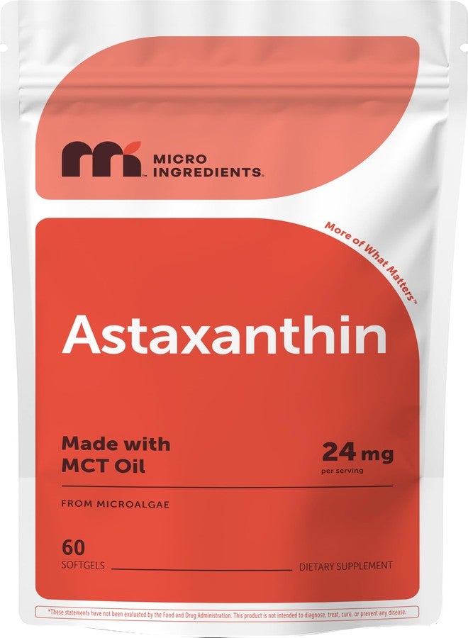 Micro Ingredients Astaxanthin 24mg with MCT Oil, 60 Softgels, 2 Month Supply | Max Strength Astaxanthin Antioxidant Supplements | Fresh Microalgae Source | Non-GMO, Gluten Free, No Soy - Image 1