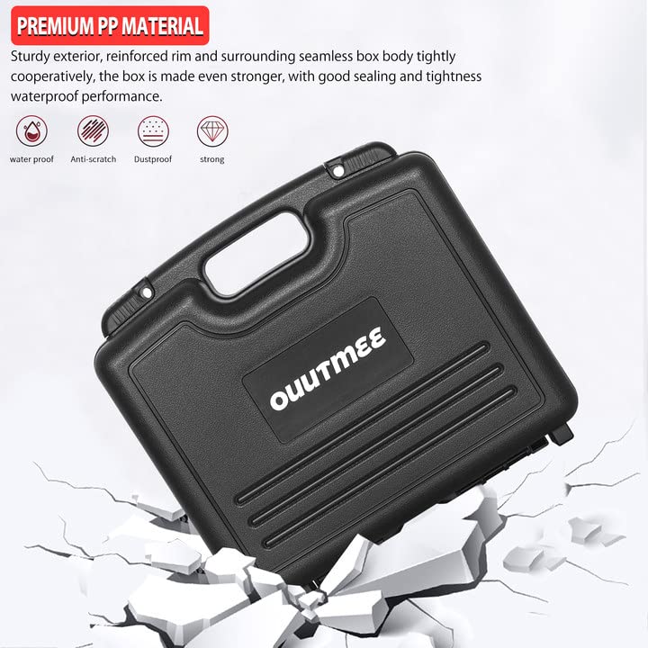 OUUTMEE Portable Hard Case 12.2" x 9.85" x 3.77" with Customizable Diced Foam,Protects for Equipments, Electronics, Tools, Microphones, Recorder and More - Image 2