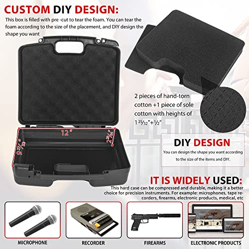 OUUTMEE Portable Hard Case 12.2" x 9.85" x 3.77" with Customizable Diced Foam,Protects for Equipments, Electronics, Tools, Microphones, Recorder and More - Image 3