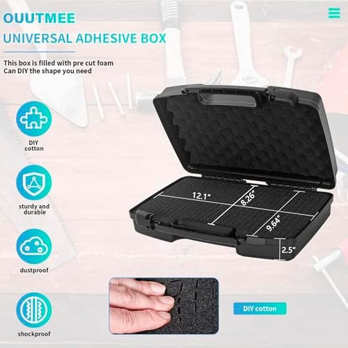 OUUTMEE Portable Hard Case 12.2" x 9.85" x 3.77" with Customizable Diced Foam,Protects for Equipments, Electronics, Tools, Microphones, Recorder and More - Image 5