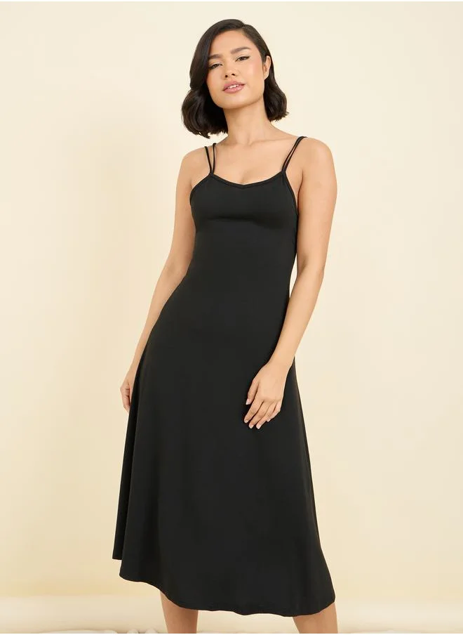 Styli Butterfly Back Double Strap Slip Dress