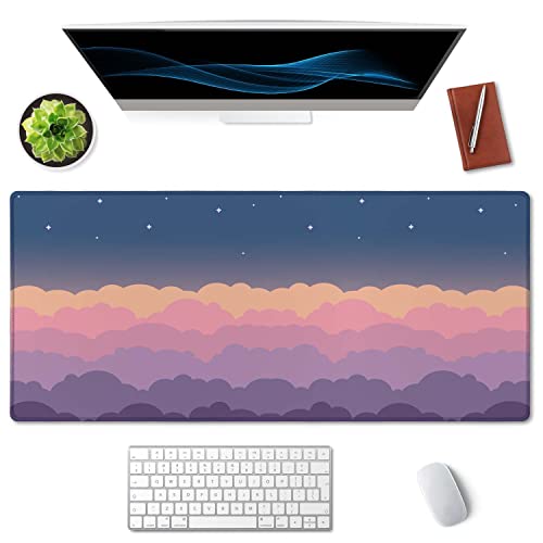 SSOIU Cute Clouds Purple Desk Mat, Extra Large XXL Gaming Mouse Pad 35.5" X 15.7", Waterproof with Stitched Edges - Image 3