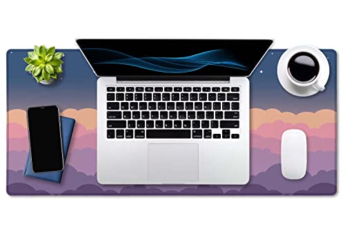 SSOIU Cute Clouds Purple Desk Mat, Extra Large XXL Gaming Mouse Pad 35.5" X 15.7", Waterproof with Stitched Edges - Image 4