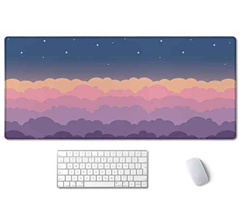 SSOIU Cute Clouds Purple Desk Mat, Extra Large XXL Gaming Mouse Pad 35.5" X 15.7", Waterproof with Stitched Edges - Image 1