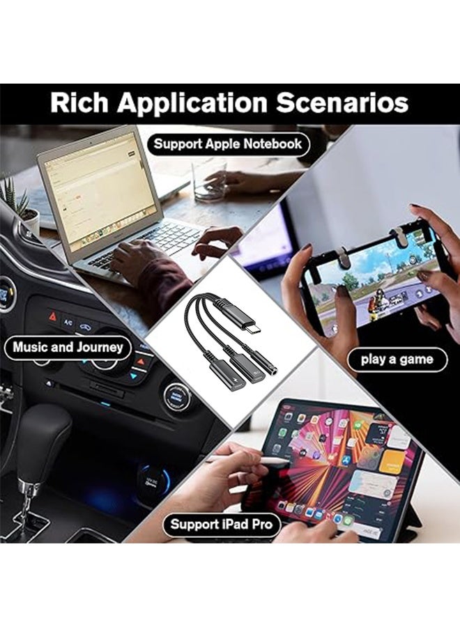 1 في 3 USB C إلى Type-C شحن وسماعات رأس من النوع C بالإضافة إلى سماعات رأس 3.5 ملم PD 60W محول شحن ، متوافق مع GalaxyS22 و iPad Pro و Pixel و iPhone 16 15 وما إلى ذلك (أسود) - Image 4