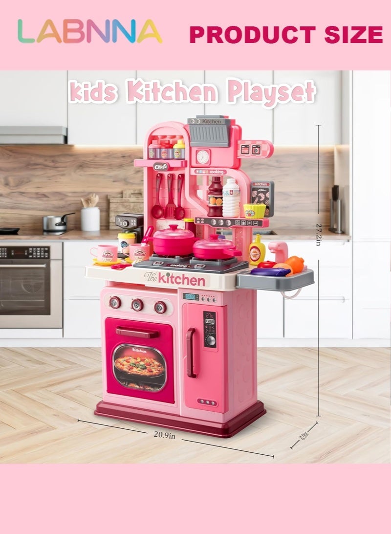 LABNNA مجموعة ألعاب مطبخ للأطفال مكونة من 53 قطعة، تشمل موقد طبخ، حوض غسيل، فرن، ألعاب مطبخ مع أضواء وأصوات واقعية، ألعاب تمثيلية، ألعاب مطبخ للأطفال الصغار من عمر سنة إلى 3 سنوات (لون وردي) - Image 5