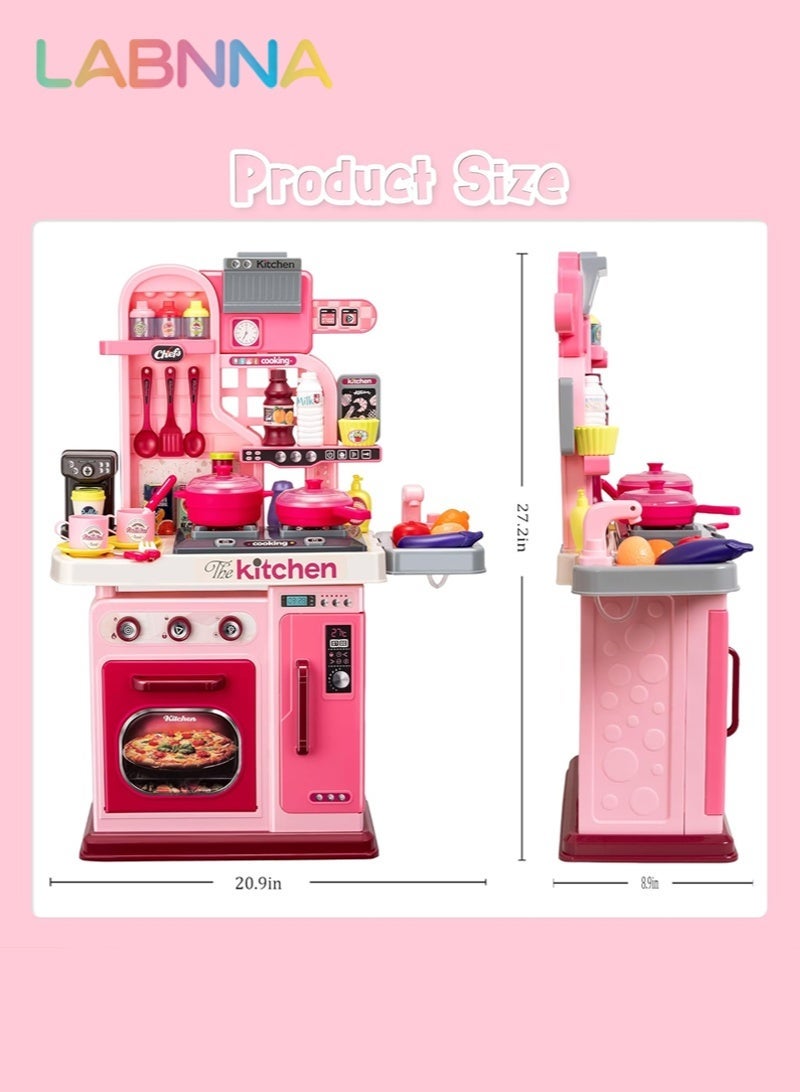 LABNNA مجموعة ألعاب مطبخ للأطفال مكونة من 53 قطعة، تشمل موقد طبخ، حوض غسيل، فرن، ألعاب مطبخ مع أضواء وأصوات واقعية، ألعاب تمثيلية، ألعاب مطبخ للأطفال الصغار من عمر سنة إلى 3 سنوات (لون وردي) - Image 2