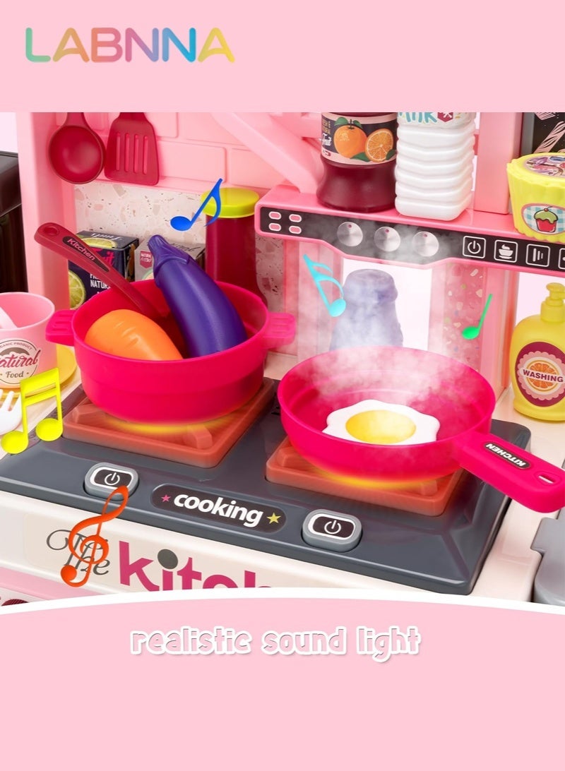 LABNNA مجموعة ألعاب مطبخ للأطفال مكونة من 53 قطعة، تشمل موقد طبخ، حوض غسيل، فرن، ألعاب مطبخ مع أضواء وأصوات واقعية، ألعاب تمثيلية، ألعاب مطبخ للأطفال الصغار من عمر سنة إلى 3 سنوات (لون وردي) - Image 3
