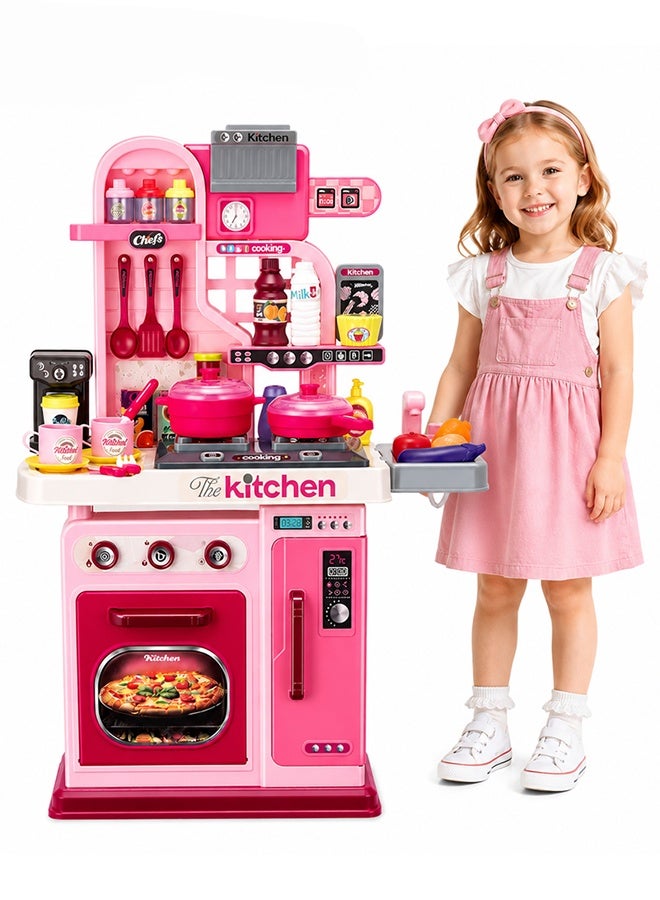XIONG CHENG 53 pcs Kids Kitchen Playset,Cooking Stove,Paly Sink,Oven,Kitchen Toys with Realistic Lights Sounds,Pretend Play Toys,Kitchen Toys for Toddlers 3+ (Pink) - Image 1