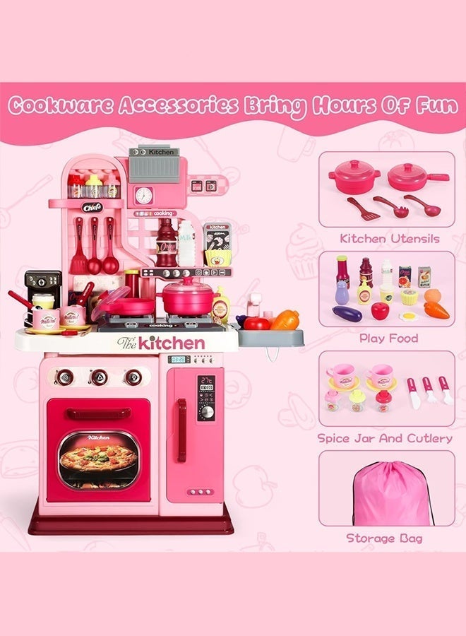 XIONG CHENG 53 pcs Kids Kitchen Playset,Cooking Stove,Paly Sink,Oven,Kitchen Toys with Realistic Lights Sounds,Pretend Play Toys,Kitchen Toys for Toddlers 3+ (Pink) - Image 2