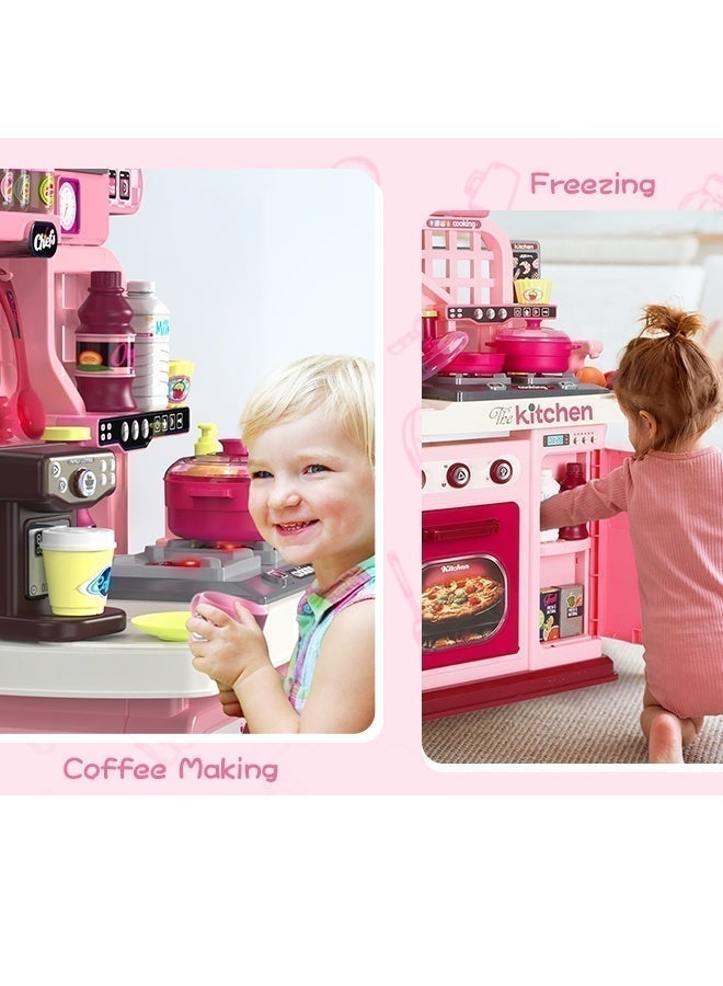 XIONG CHENG 53 pcs Kids Kitchen Playset,Cooking Stove,Paly Sink,Oven,Kitchen Toys with Realistic Lights Sounds,Pretend Play Toys,Kitchen Toys for Toddlers 3+ (Pink) - Image 3