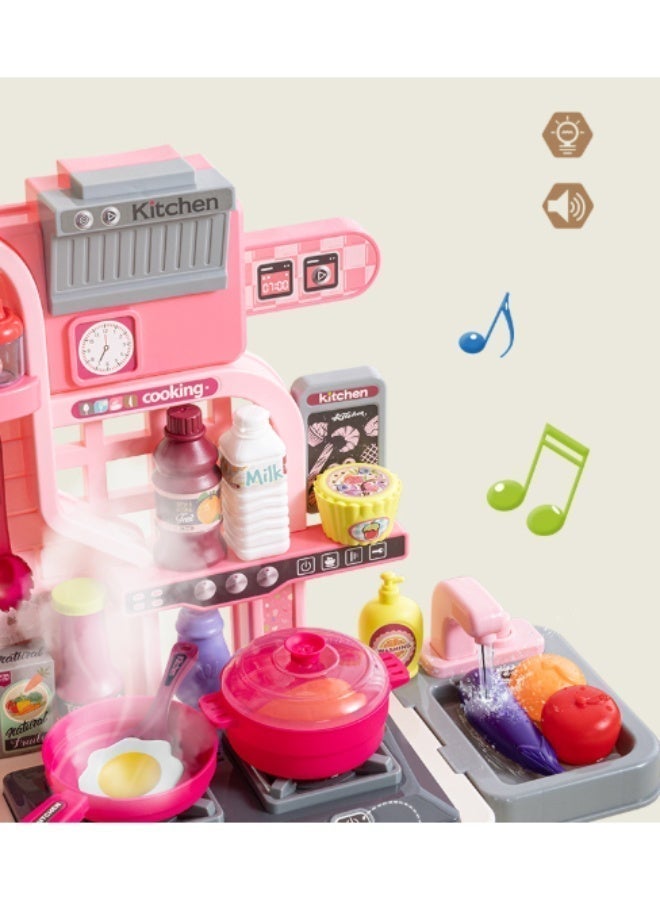 XIONG CHENG 53 pcs Kids Kitchen Playset,Cooking Stove,Paly Sink,Oven,Kitchen Toys with Realistic Lights Sounds,Pretend Play Toys,Kitchen Toys for Toddlers 3+ (Pink) - Image 5
