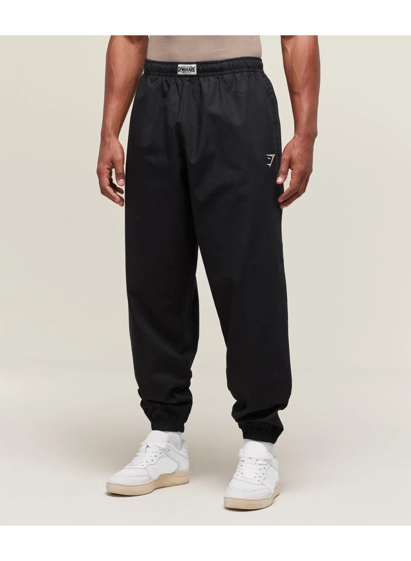 Gymshark Pumper Pants, Men Heavyweight Ripstop Oversized Joggers, Elastic Cuff Drawstring Weightlifting Gym Track Pants (Black) - Image 1