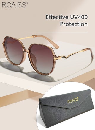 Women's Polarized Hexagon Sunglasses, UV400 Protection Sun Glasses with Unique Temples, Oversize Fashion Anti-glare Sun Shades for Women with Glasses Case, 55mm, Transparent Brown - pzsku/ZE631CC8CF385CFEBF0F0Z/45/_/1703641948/a79a9ce7-f1da-4795-9bcc-3b17a7c296e7