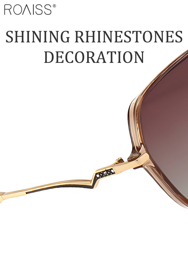 Women's Polarized Hexagon Sunglasses, UV400 Protection Sun Glasses with Unique Temples, Oversize Fashion Anti-glare Sun Shades for Women with Glasses Case, 55mm, Transparent Brown