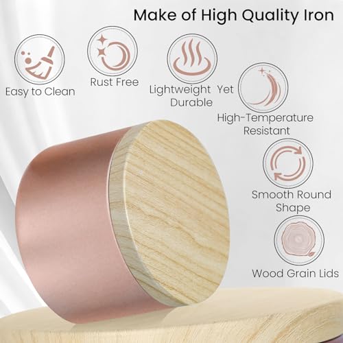 CONNOO 24 Pack Candle Tins, 12pcs 8 OZ & 12pcs 4 OZ Rose Gold Jars with Metal Wood-Grain Lids, Bulk Empty Containers for Candle Making, Wick Kit Included - Image 4