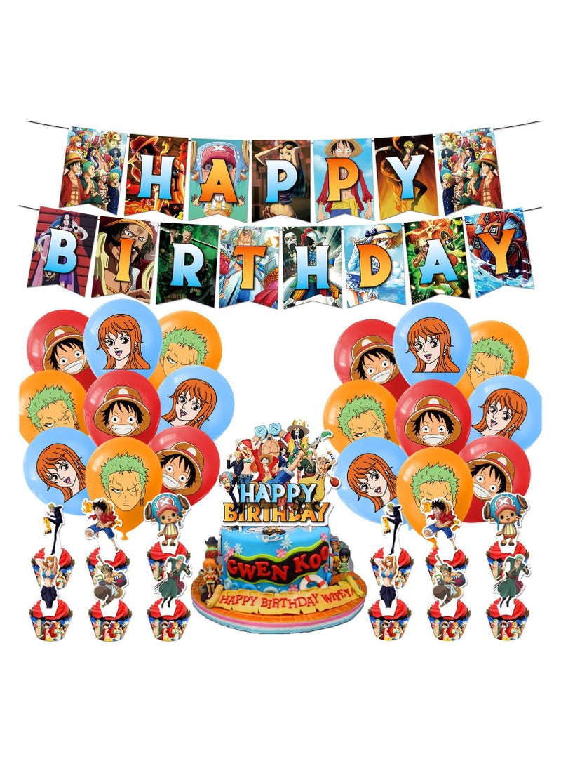 One Piece Birthday Party Supplies, One Piece Birthday Decorations Balloons, Cake Decorations, Cake Decorations, Hanging Vortex for Boys and Girls - Image 1