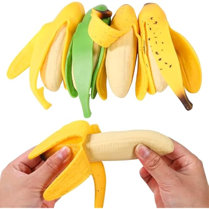 lasuroa Pack of 4 Anti-Stress Bananas, 17.5 x 3.8 x 3.5 cm, Stretchy Banana Toy, Children's Banana Fruit Squeeze Toy, Fidget Stress Toy, Novelty Gift for Children, Teenagers - Image 1