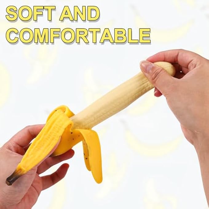 lasuroa Pack of 4 Anti-Stress Bananas, 17.5 x 3.8 x 3.5 cm, Stretchy Banana Toy, Children's Banana Fruit Squeeze Toy, Fidget Stress Toy, Novelty Gift for Children, Teenagers - Image 3