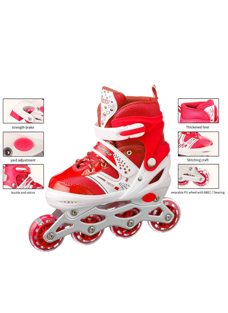 POWER - Adjustable Roller Skate Shoes LED Light Single Row Wheels, Red/White - Size Large 39-42 - Image 1