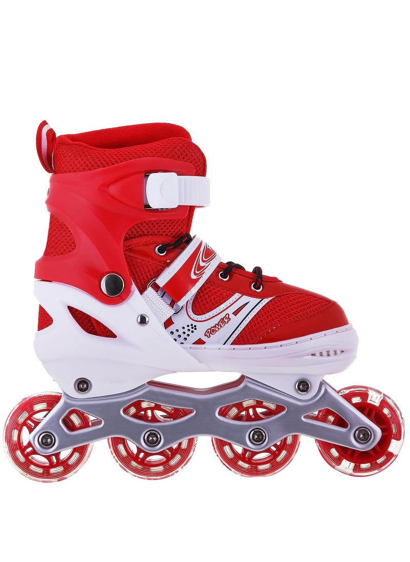 POWER - Adjustable Roller Skate Shoes LED Light Single Row Wheels, Red/White - Size Large 39-42 - Image 1