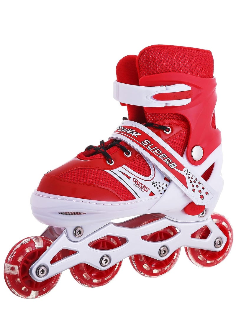 POWER - Adjustable Roller Skate Shoes LED Light Single Row Wheels, Red/White - Size Large 39-42 - Image 1