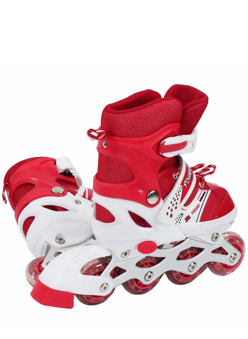 POWER - Adjustable Roller Skate Shoes LED Light Single Row Wheels, Red/White - Size Large 39-42 - Image 1