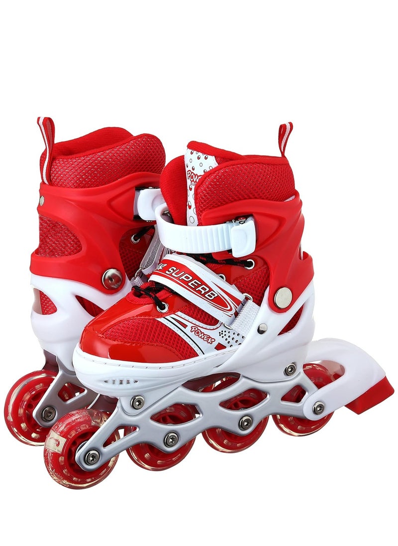 POWER - Adjustable Roller Skate Shoes LED Light Single Row Wheels, Red/White - Size Large 39-42 - Image 1
