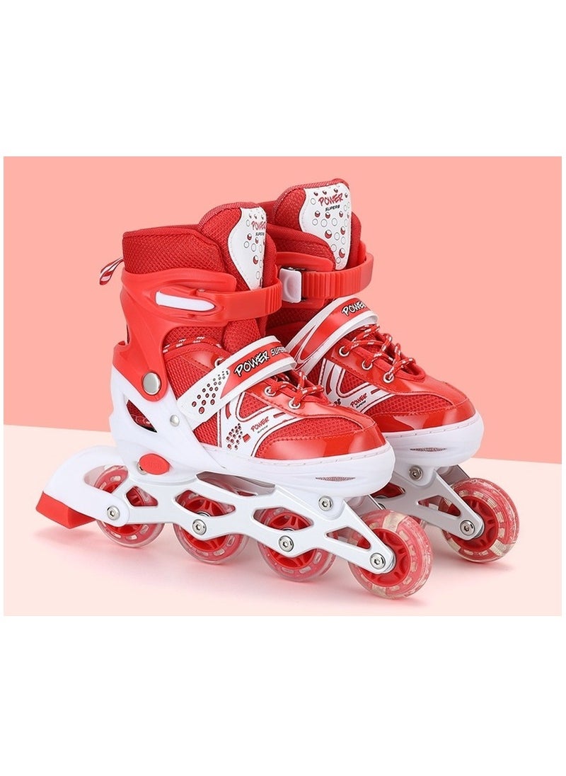 POWER - Adjustable Roller Skate Shoes LED Light Single Row Wheels, Red/White - Size Large 39-42 - Image 1