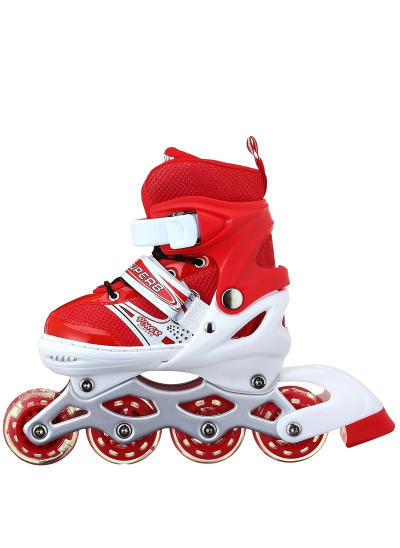 POWER - Adjustable Roller Skate Shoes LED Light Single Row Wheels, Red/White - Size Large 39-42 - Image 1