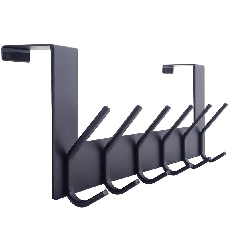 WEBI Over The Door Hooks Door Hanger,Over The Door Towel Rack with 6 Coat Hooks for Hanging,Door Coat Hanger Towel Hanger Over Door Coat Rack,Black - Image 1
