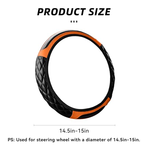 Couslcd Car Steering Wheel Cover, 14.5-15inch Leather Anti-Slip Car Wheel Cover Protector, Safety Comfortable Desgin, Universal Auto Steering Wheels Accessories for Cars Truck SUV (Orange) - Image 2