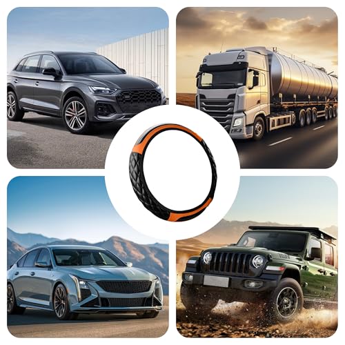 Couslcd Car Steering Wheel Cover, 14.5-15inch Leather Anti-Slip Car Wheel Cover Protector, Safety Comfortable Desgin, Universal Auto Steering Wheels Accessories for Cars Truck SUV (Orange) - Image 5