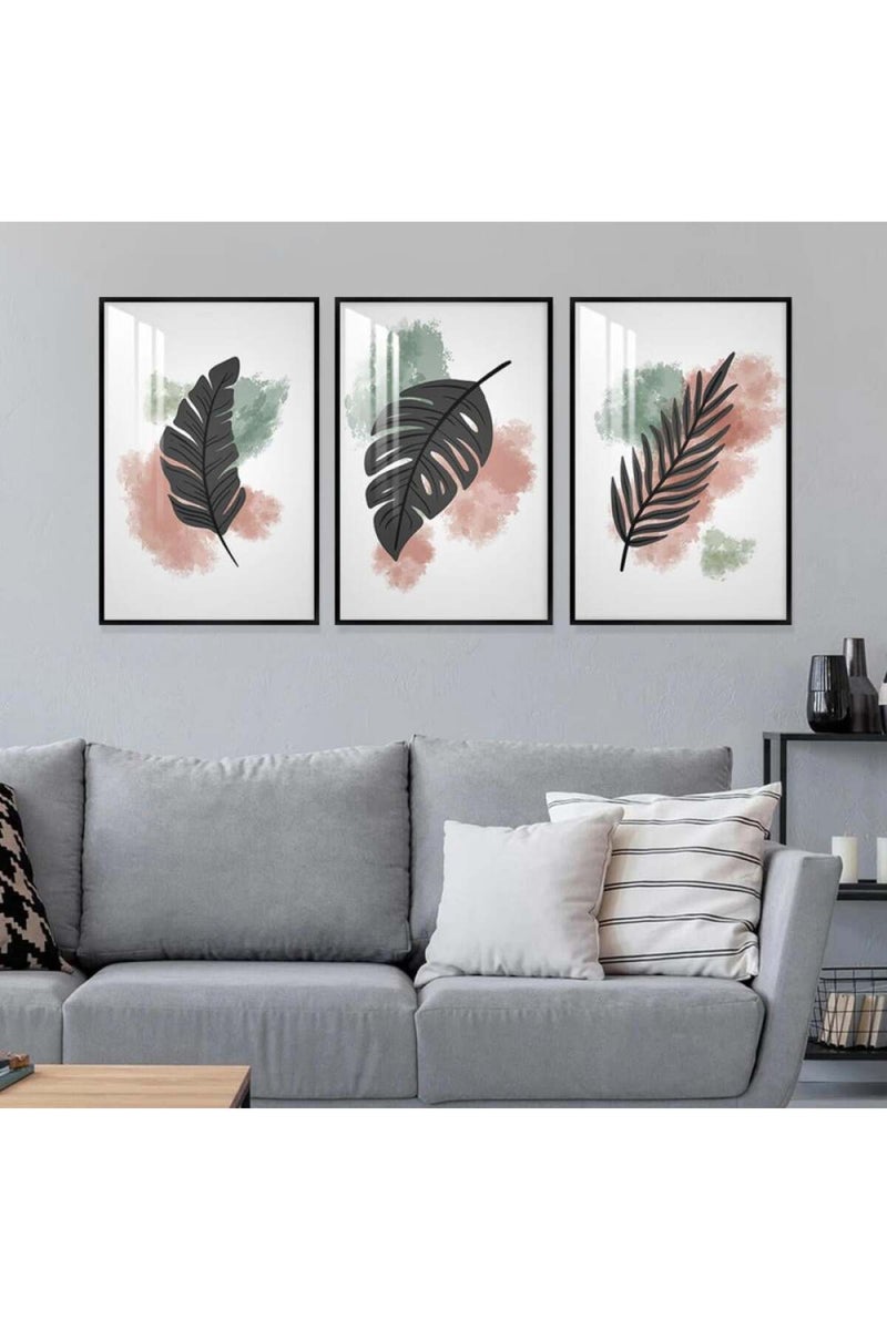 Marktna Three modern wooden wall painting with a frame and a clear acrylic layer - Image 1