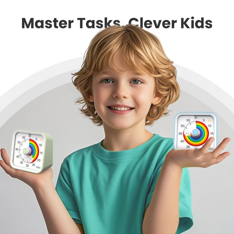 InfPokid Visual Timer for Kids with Pause Function, Cute Silent Timer with Rainbow for Classroom, Teaching, Task, Kitchen, 60 Minute Countdown Time Management for ADHD (Rainbow Blue) - Image 2
