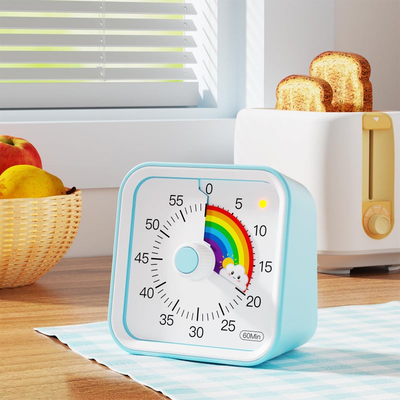 InfPokid Visual Timer for Kids with Pause Function, Cute Silent Timer with Rainbow for Classroom, Teaching, Task, Kitchen, 60 Minute Countdown Time Management for ADHD (Rainbow Blue) - Image 4