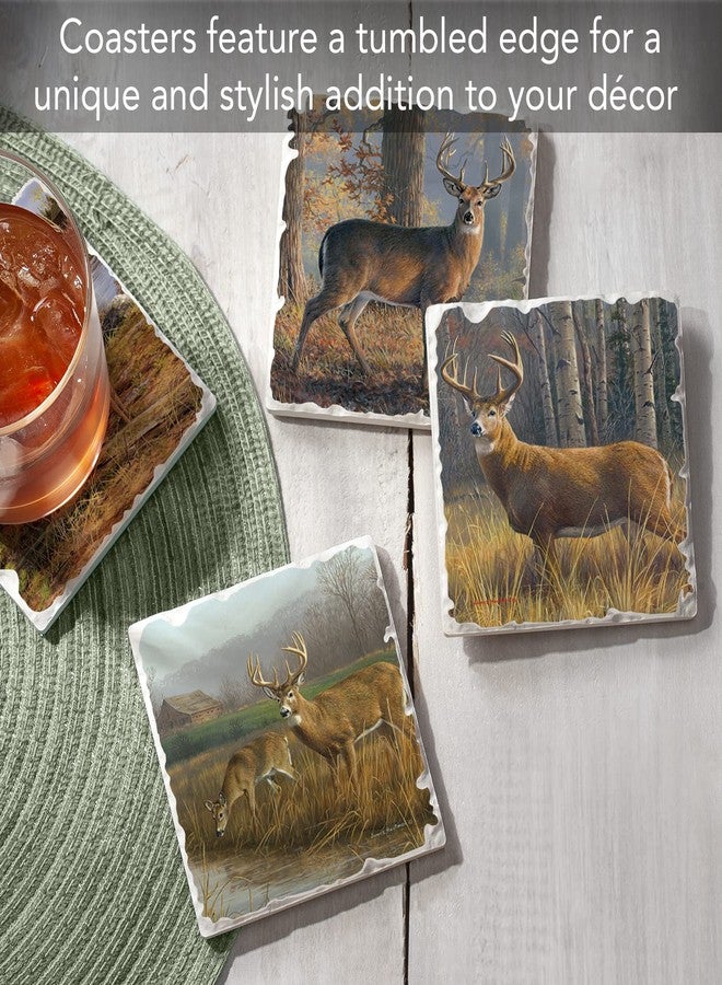 Counterart Thirstystone Deer Legends 4 Pack Assorted Tumbled Tile Stone Coasters with Protective Cork Backing 4" Square Manufactured in The USA - Image 2