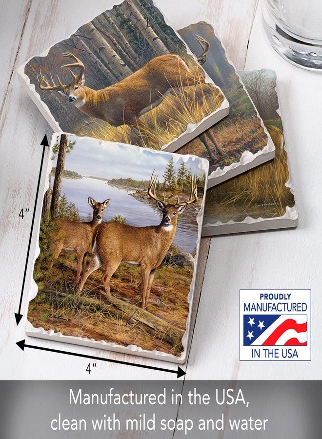 Counterart Thirstystone Deer Legends 4 Pack Assorted Tumbled Tile Stone Coasters with Protective Cork Backing 4" Square Manufactured in The USA - Image 3