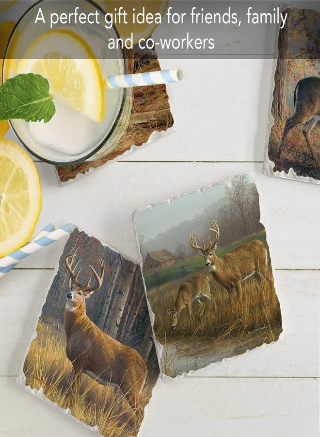Counterart Thirstystone Deer Legends 4 Pack Assorted Tumbled Tile Stone Coasters with Protective Cork Backing 4" Square Manufactured in The USA - Image 5