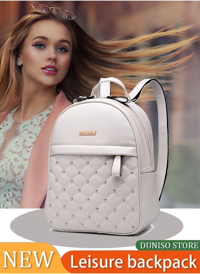 DUNISO Large Capacity Rivet Check Backpack Backpack For Women Pu Leather Lightweight School Double Shoulder Bag For Girls 22*13*34 cm  - Image 1
