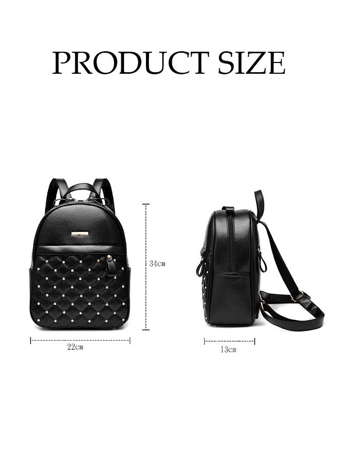 DUNISO Large Capacity Rivet Check Backpack Backpack For Women Pu Leather Lightweight School Double Shoulder Bag For Girls 22*13*34 cm  - Image 5