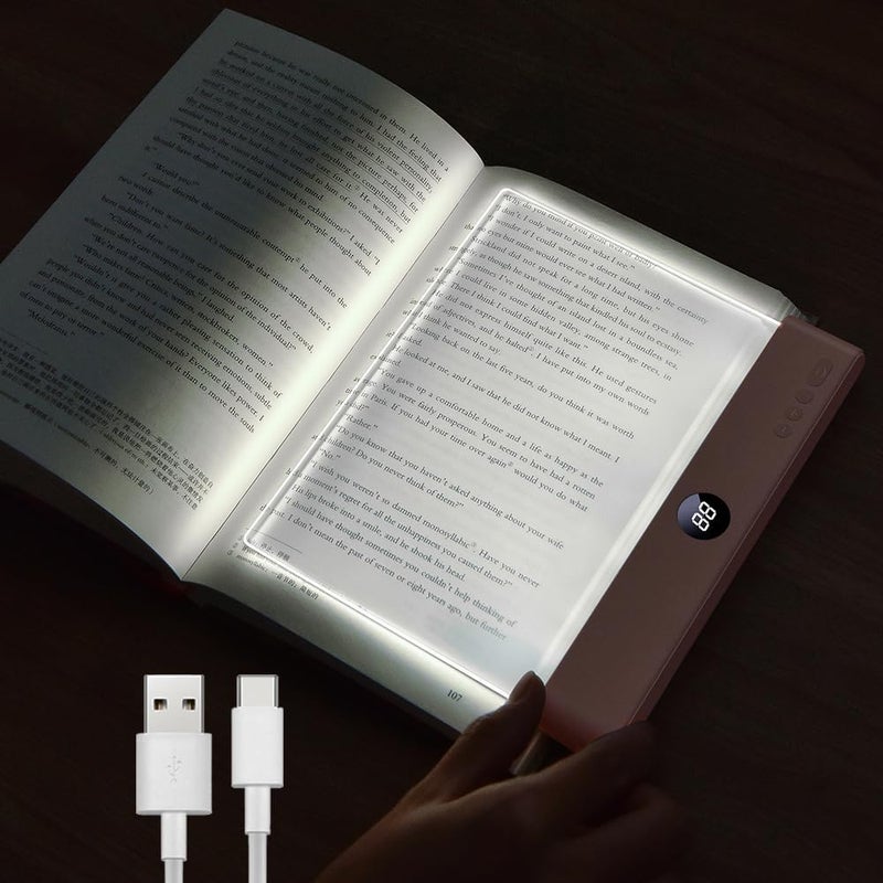 VEEKI Book Light, Rechargeable Clear LED Flat Reading Light with 3 Colors & Timer, Dimmable Panel Plate Lamp Book Full Page Light for Reading in Bed at Night, Funny Gifts for Readers Kids Women Men (Pink) - Image 1