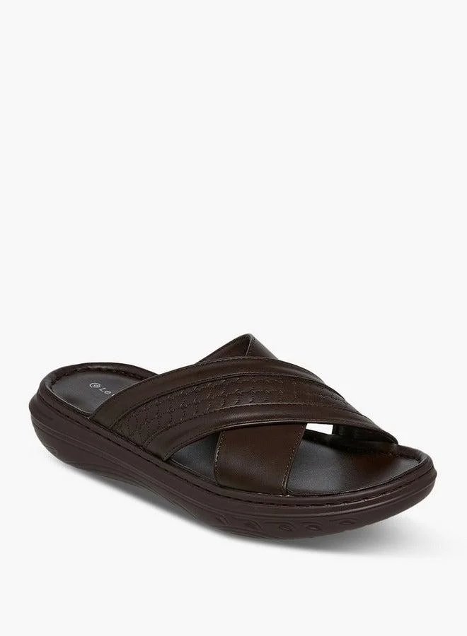 Logo Embossed Cross Strap Slip-On Sandals