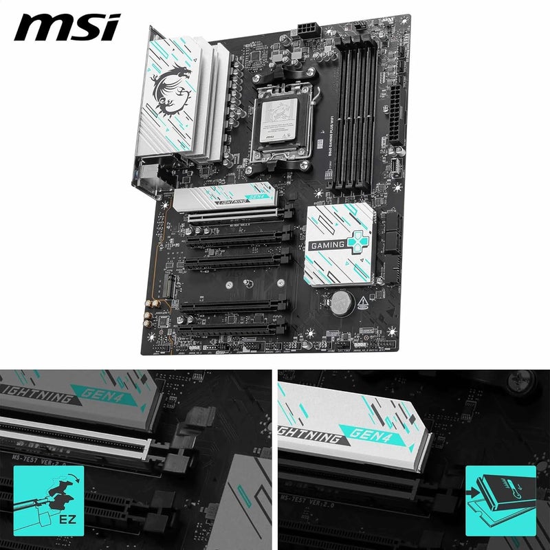 MSI B840 Gaming Plus WiFi Motherboard - ATX, Supports AMD Ryzen 9000/8000/7000 Processors, DDR5 Memory Boost 8000+ MT/s, PCIe 4.0, M.2 Gen4, Wi-Fi 7, 2.5G LAN - Image 3