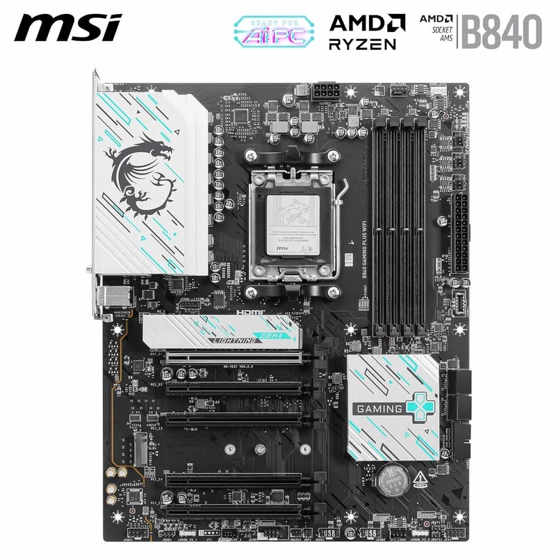 MSI B840 Gaming Plus WiFi Motherboard - ATX, Supports AMD Ryzen 9000/8000/7000 Processors, DDR5 Memory Boost 8000+ MT/s, PCIe 4.0, M.2 Gen4, Wi-Fi 7, 2.5G LAN - Image 2